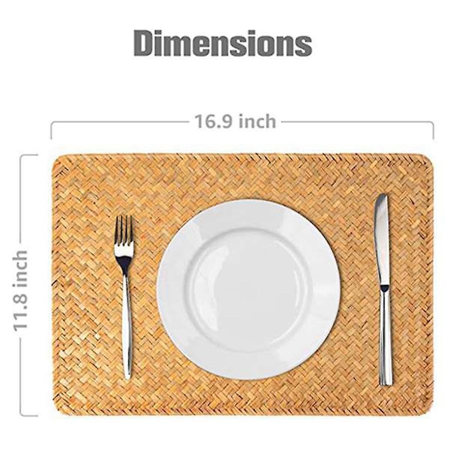 2 Pcs Straw Woven Placemat,hand-woven Rectangular Placemat
