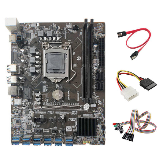 B250c Miner Motherboard+dual Switch Cable with Light+4pin Ide to Sata