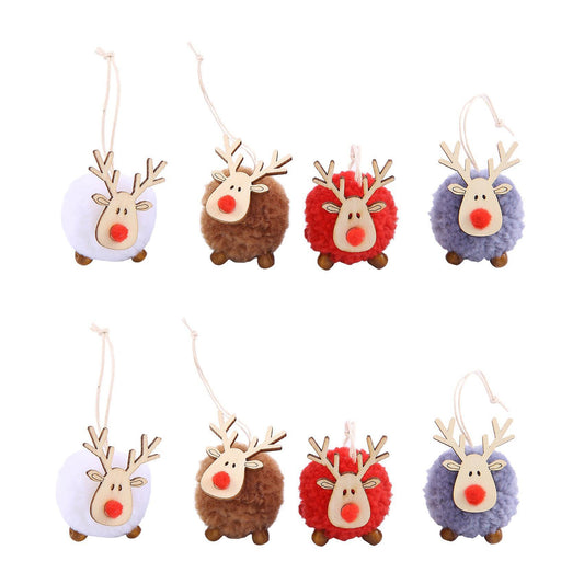 8 Pack Cute Felt Wooden Elk Christmas Tree Pendant New Year 2021