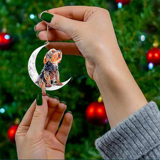 Christmas Dog Sitting On The Moon Hanging Pendant for Crafts Gift