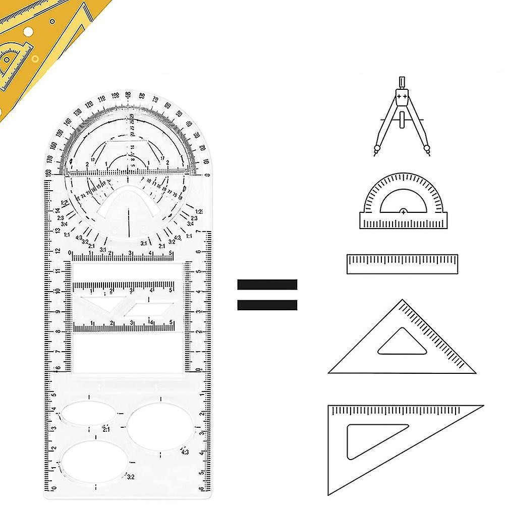4 Piece Multifunctional Geometric Ruler Set, with 2 Circle Templates