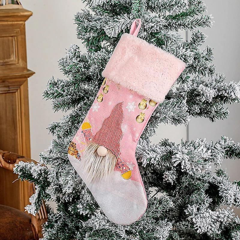 Christmas Decor Christmas Stocking Pink with Led Lights Glowing-2