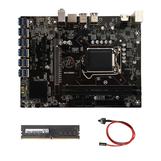 B250c Btc Mining Motherboard+switch Cable+ddr4 12xpcie to Usb3.0 Gpu