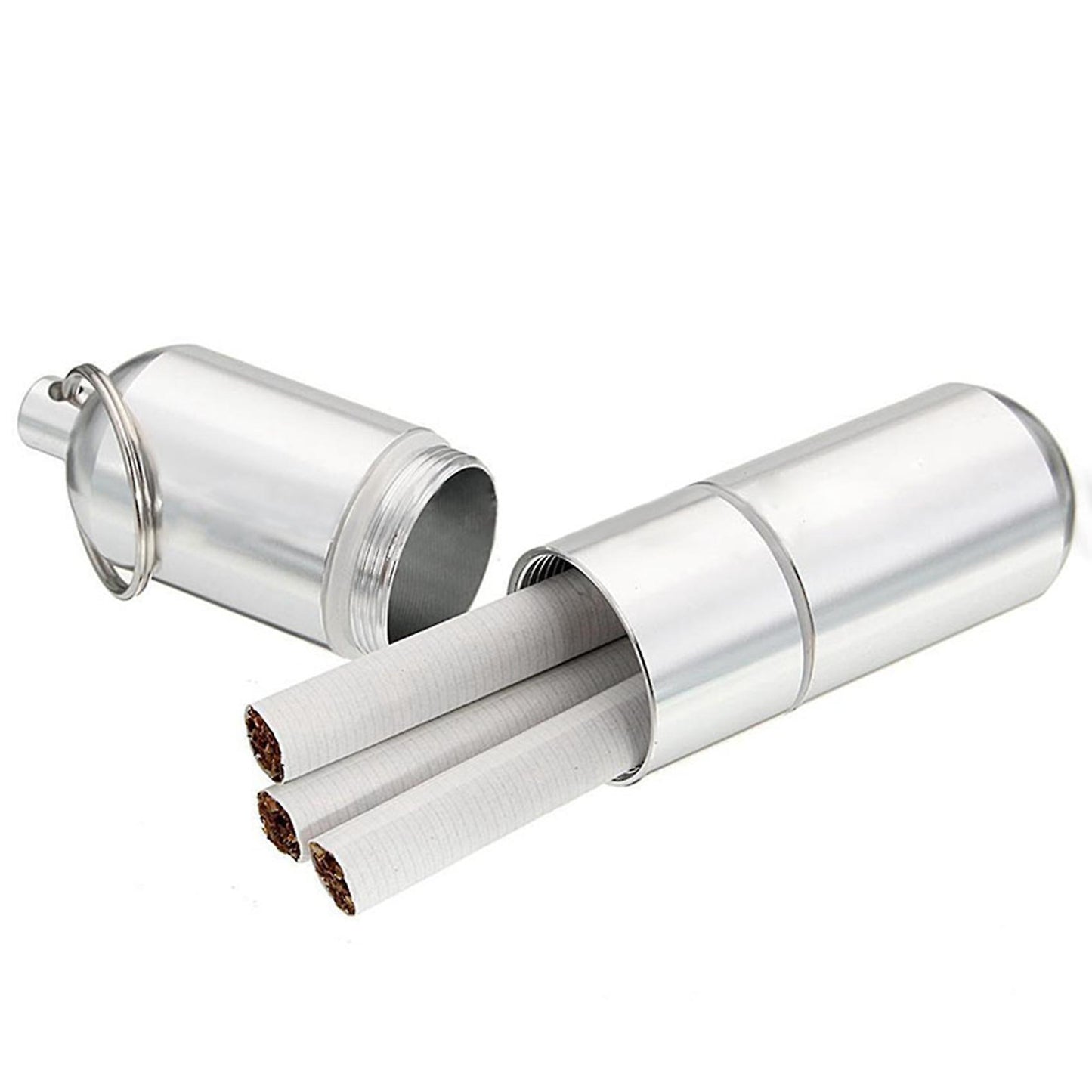 2x Aluminum Alloy Cigarette Holder Capsule Case Waterproof Key Ring