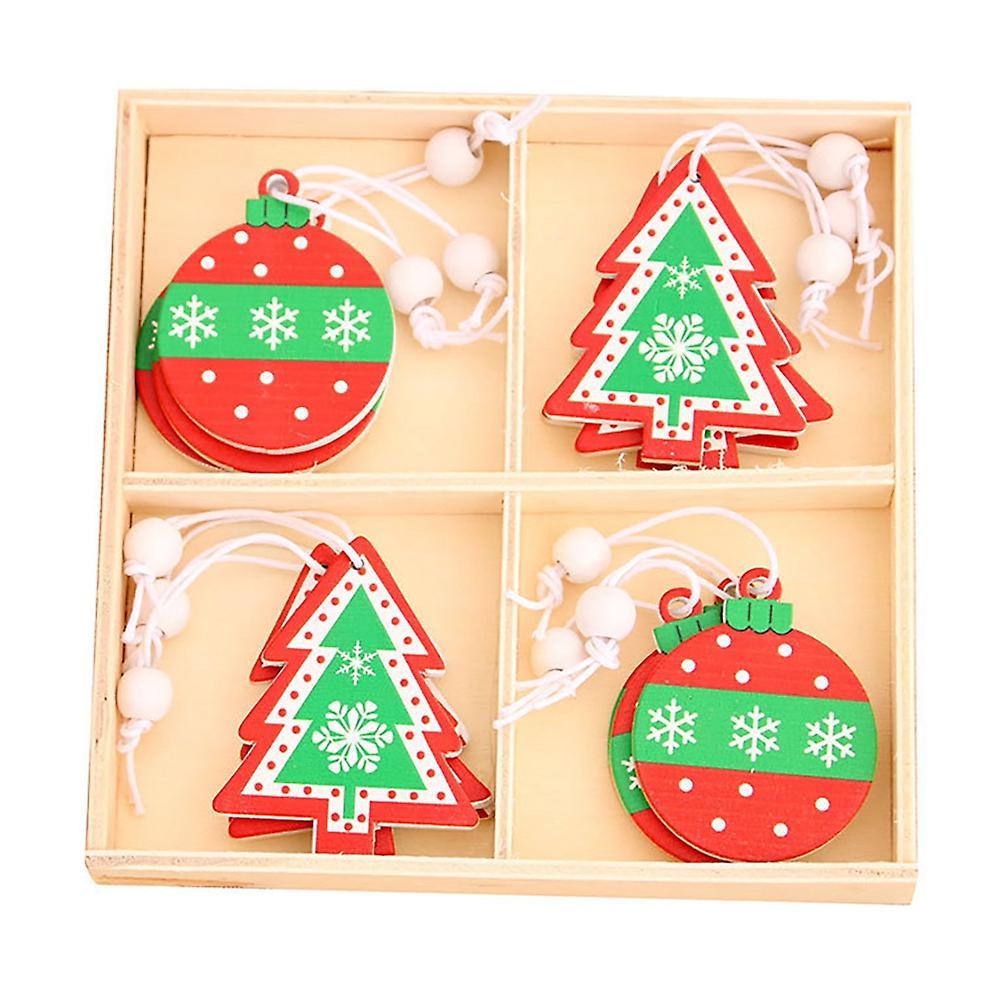 12pcs Christmas Wooden Pendants Xmas Tree Ornament Snowflake