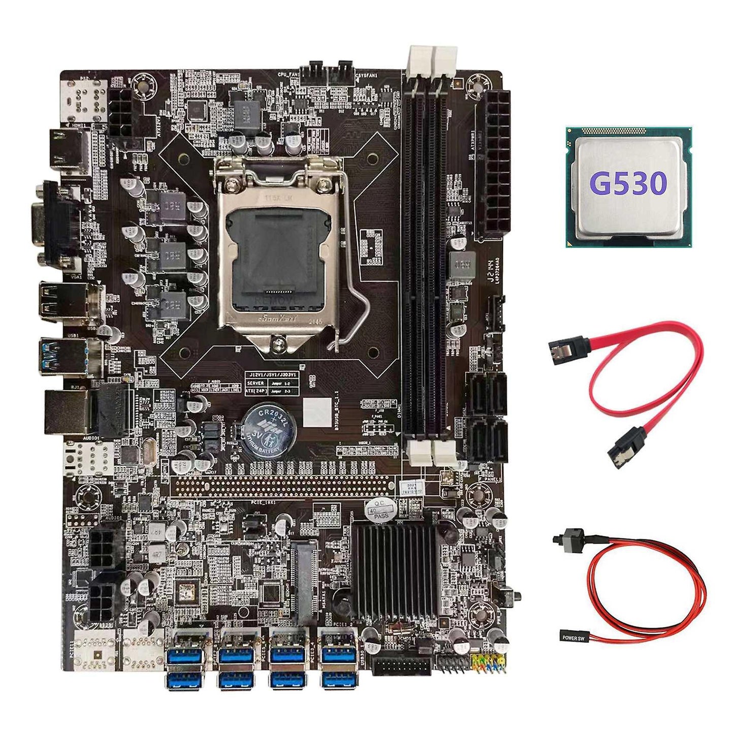 B75 Btc Mining Motherboard+cpu+sata Cable+switch Cable 8xpcie to Usb