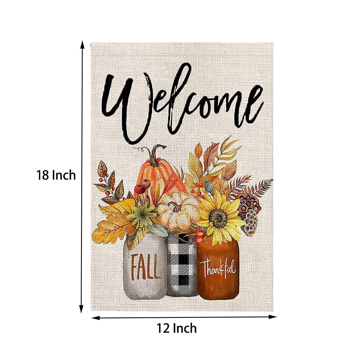 Fall Welcome Garden Flag Floral Thankful 12x18 Inch