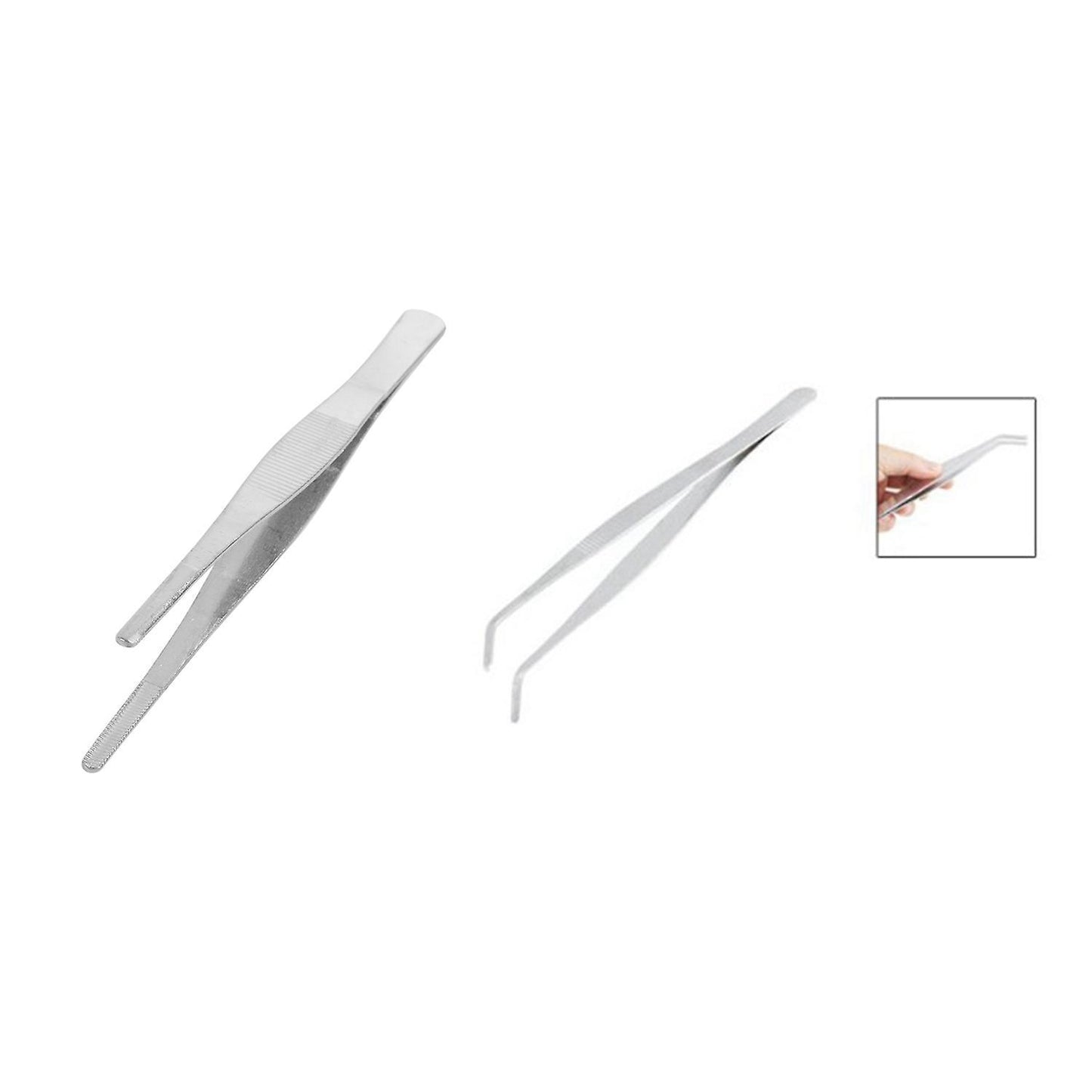 20cm Angled Slanted Tip Metal Curved Tweezer Silver Tone