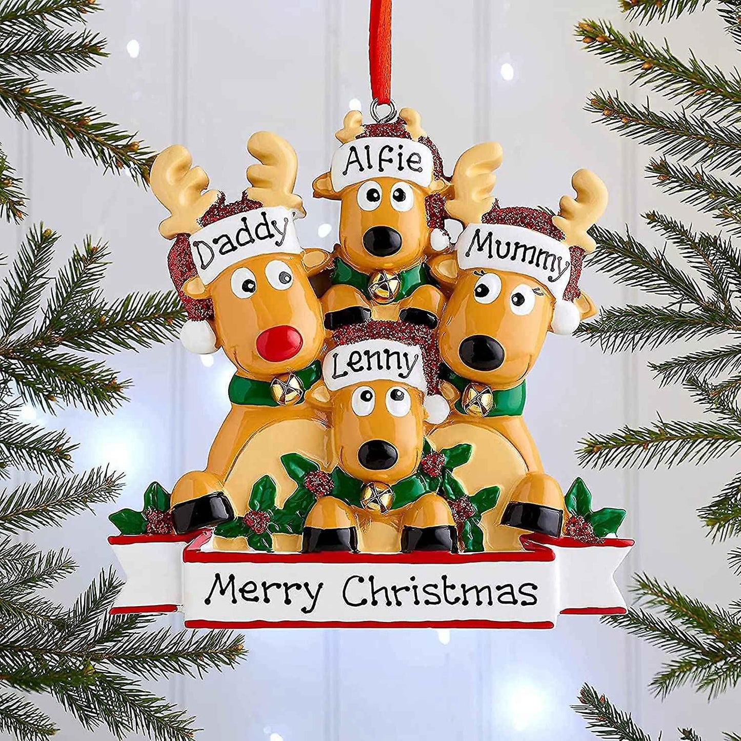 Personalized Deer Christmas Tree Ornament - Cute Deer (family Of 4)