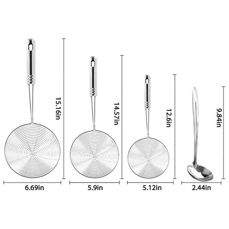 Skimmer Spoon, 4 Pack Stainless Steel Spider Strainer Skimmer Spoon