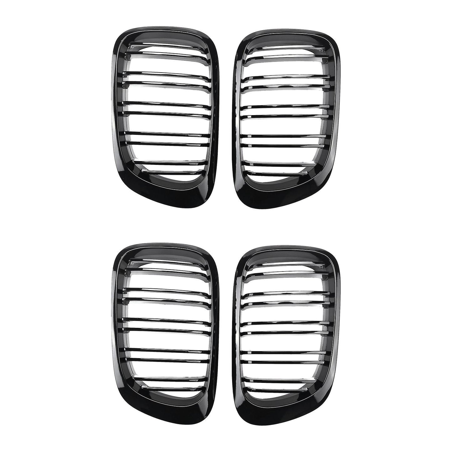 2 Pair Glossy Black Double Rims Grille for Bmw E46 2 Doors 98-02 Year