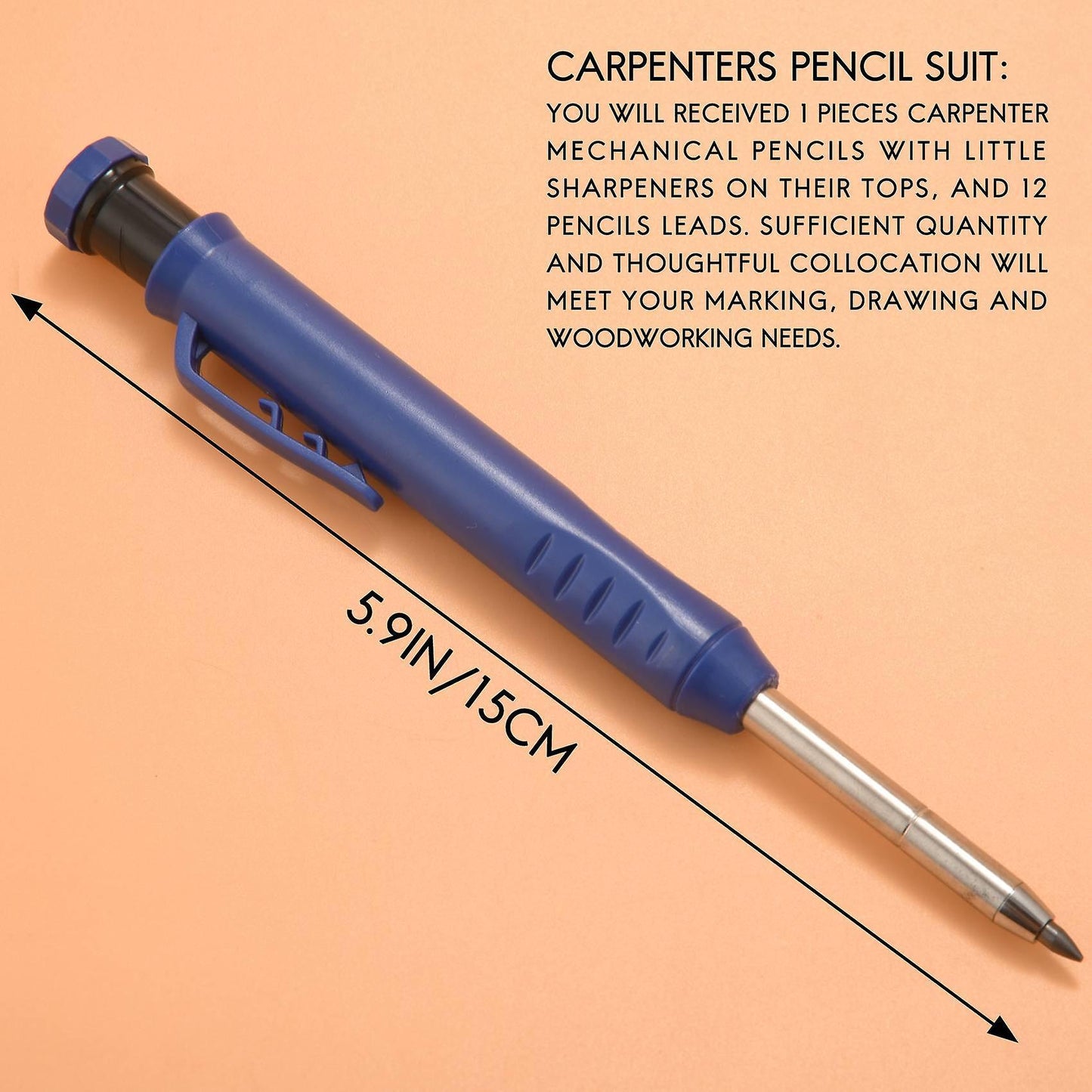 Carpenter Pencil,1pcs Solid Work Pencil Set with 12 Refill Leads D
