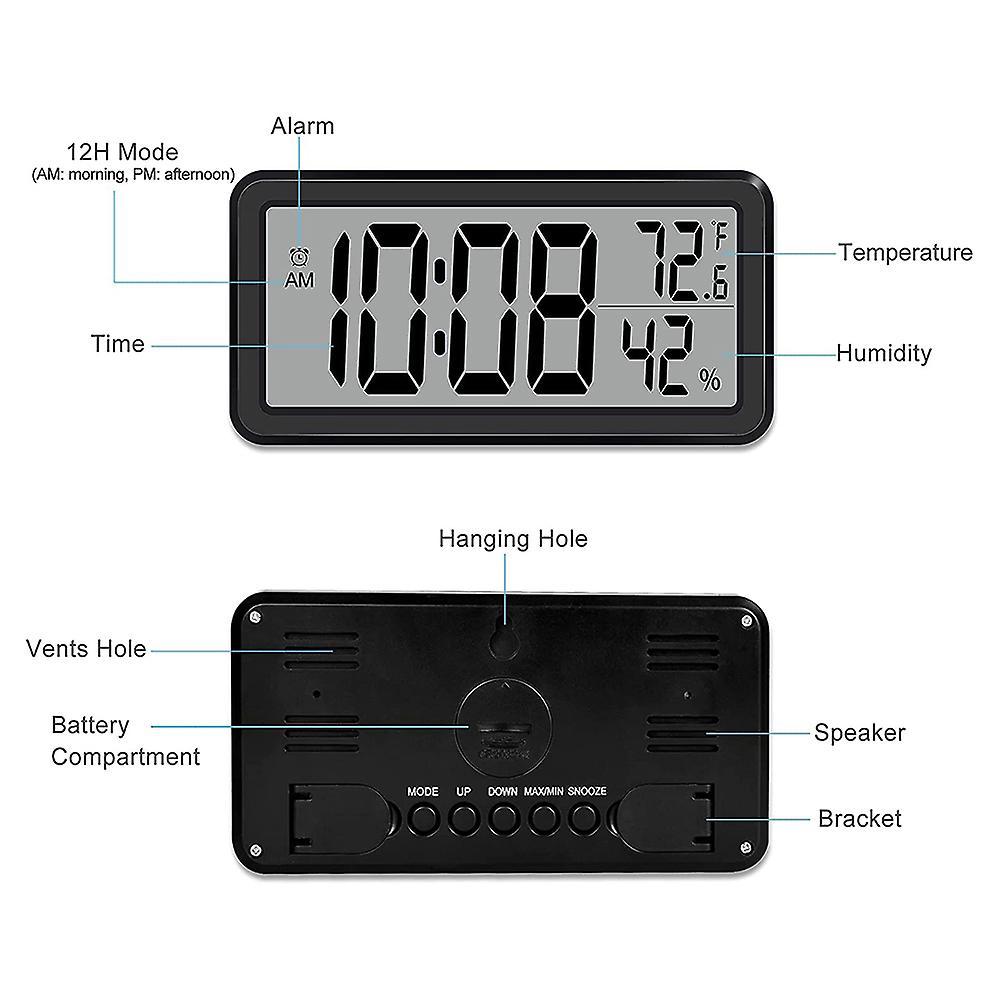 Digital Alarm Clock,battery Operated Lcd Electronic Clock Black