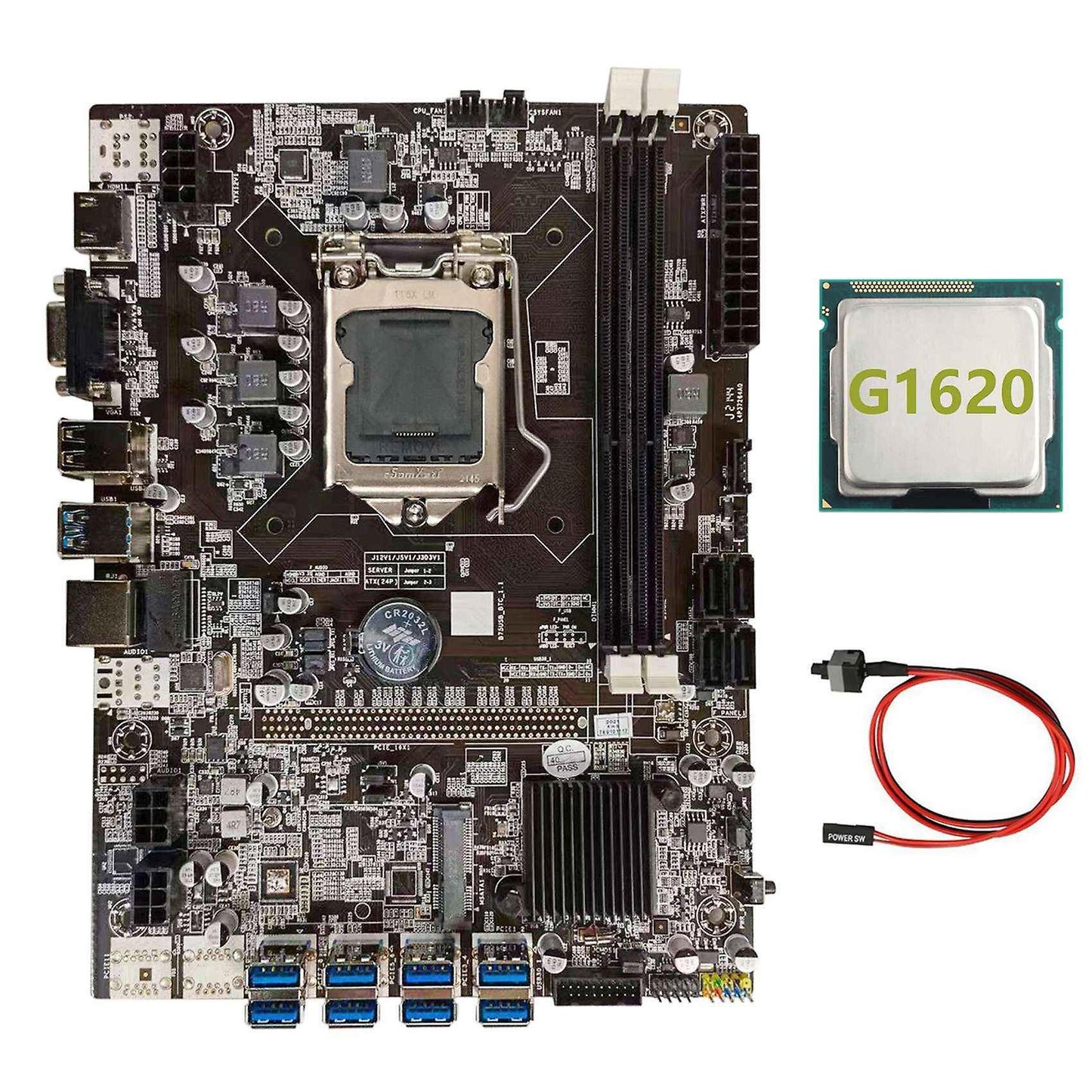 B75 Btc Mining Motherboard+g1620 Cpu+switch Cable Lga1155 8xpcie