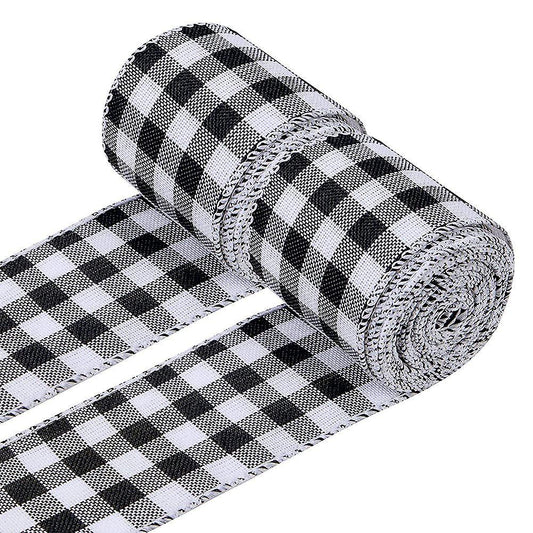 2 Rolls Christmas Ribbon, Christmas Burlap Ribbon Black and White