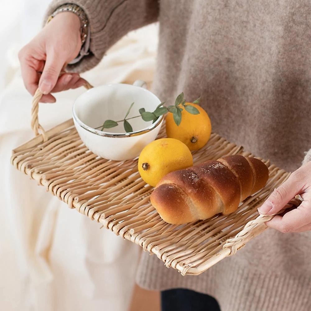 Handwoven Rattan Fruit Tray Storage Tray Wooden Round Basket-round