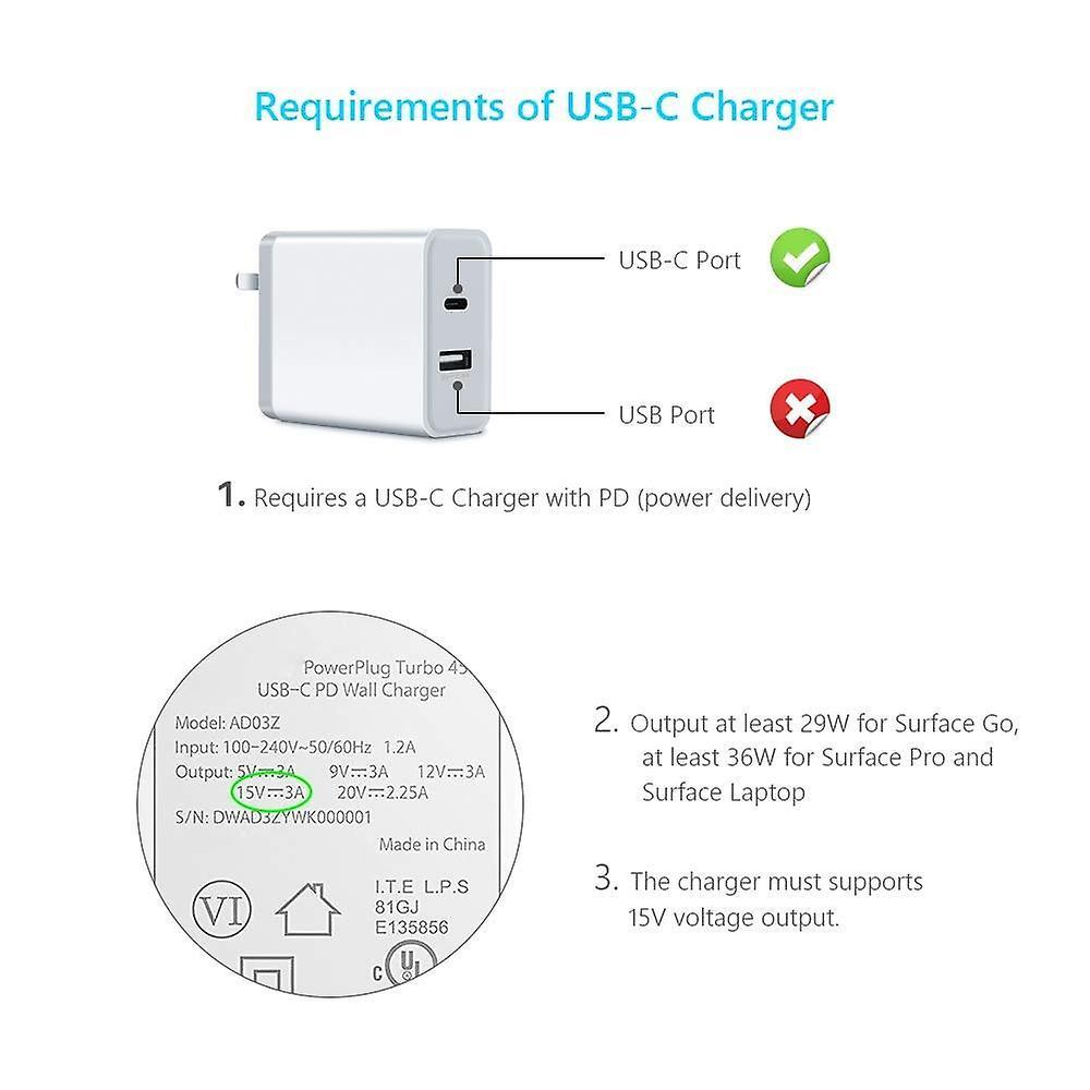 Nylon Braided Usb-c Charging Cable for Surface Pro 6/5/4/3 Surface