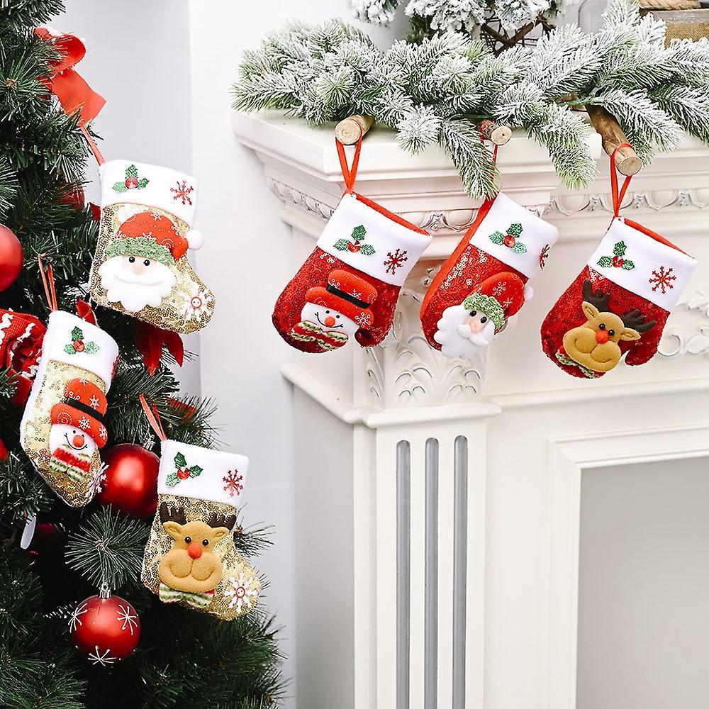 6pcs Santa Snowman Elk Sequin Cutlery Bag Christmas Stocking Pendant