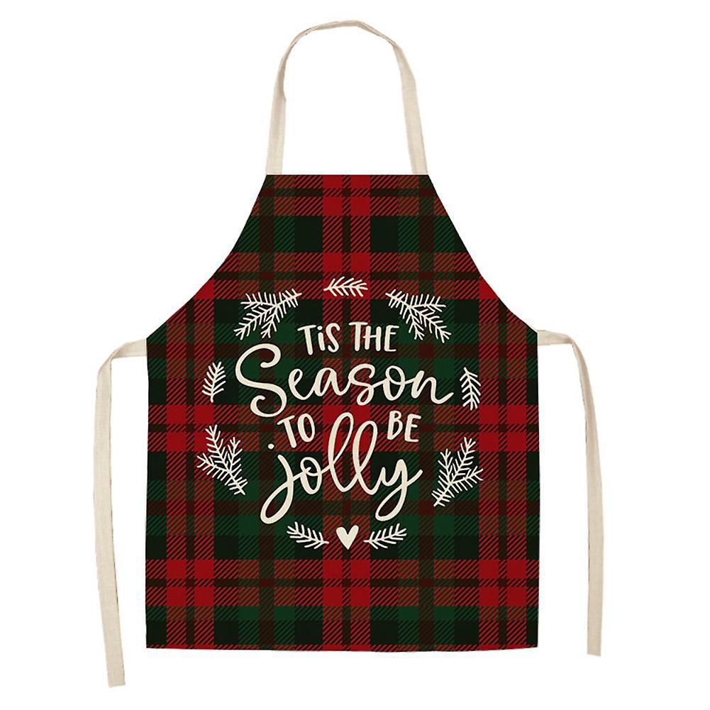 Christmas Apron Plaid Printing Kitchen Cotton Linen Adult Bibs ,b