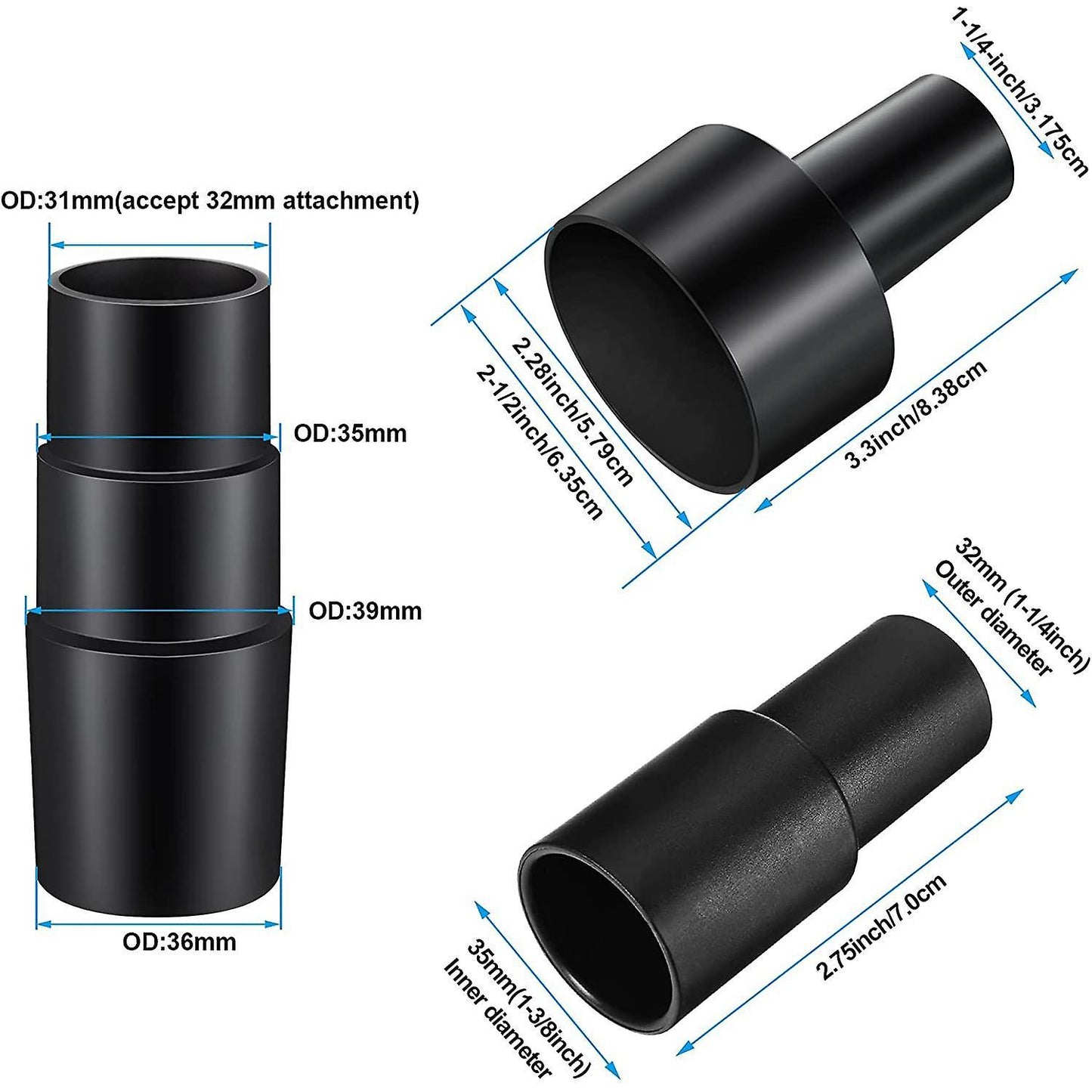 3 Pieces Universal Vacuum Hose Adapter Attachments for Vacuum Cleaner