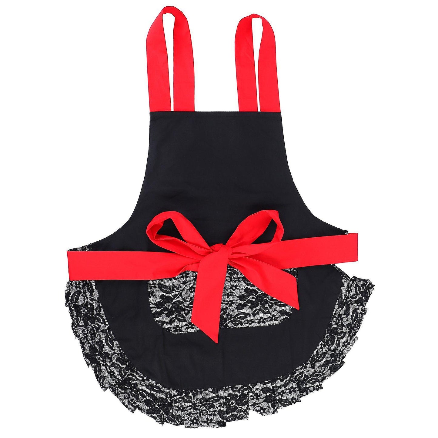 Black Lace Flirty Apron with Pocket, Cooking Pinup Aprons for Women