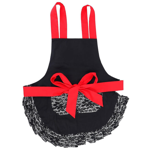 Black Lace Flirty Apron with Pocket, Cooking Pinup Aprons for Women