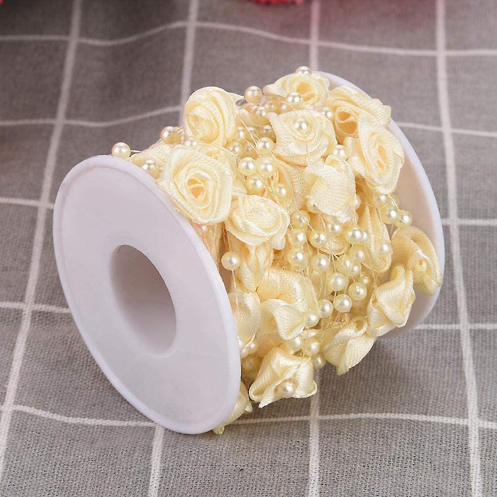 10m/roll Rose Artificial Pearl Wire Beads String Diy Decor (beige)