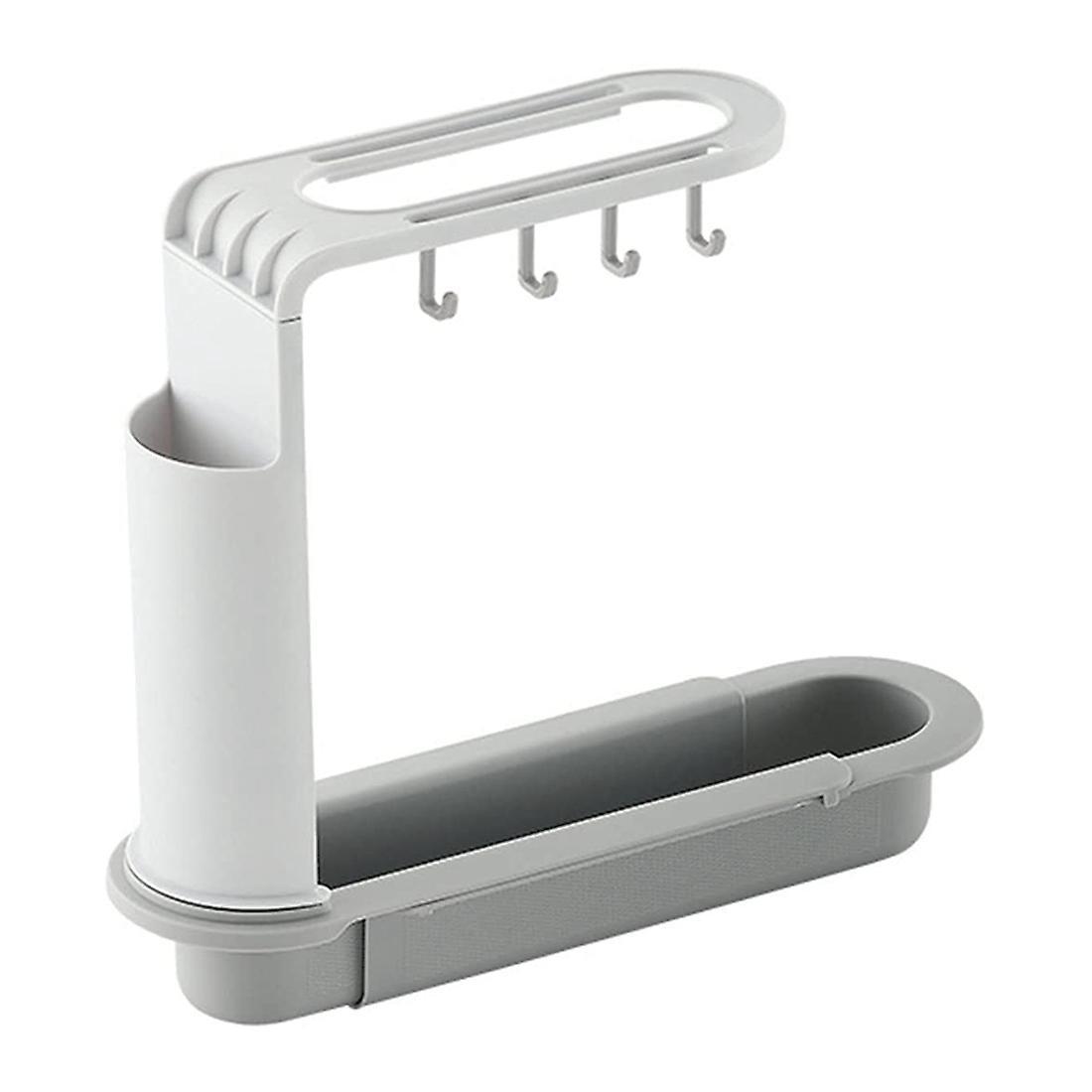 Extendable Kitchen Sink Storage Rack Hanging Basket Sink Shelf White