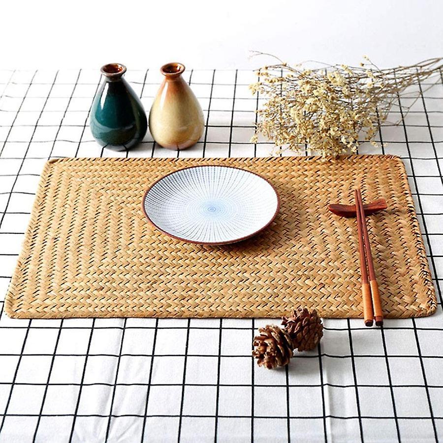 2 Pcs Straw Woven Placemat,hand-woven Rectangular Placemat