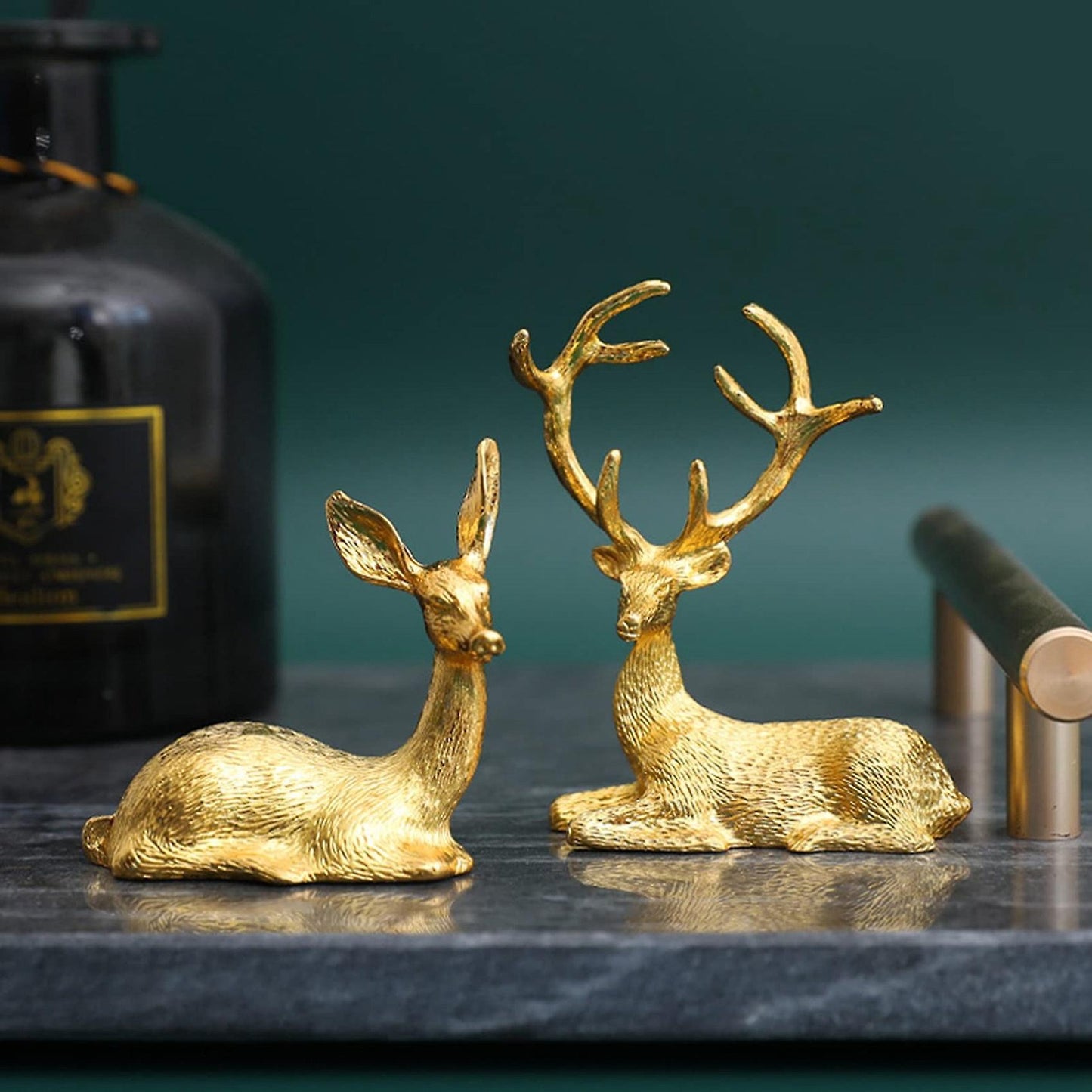 2 Pcs Noble Couple Deer Statue Home Decor Collectible Animal Elk