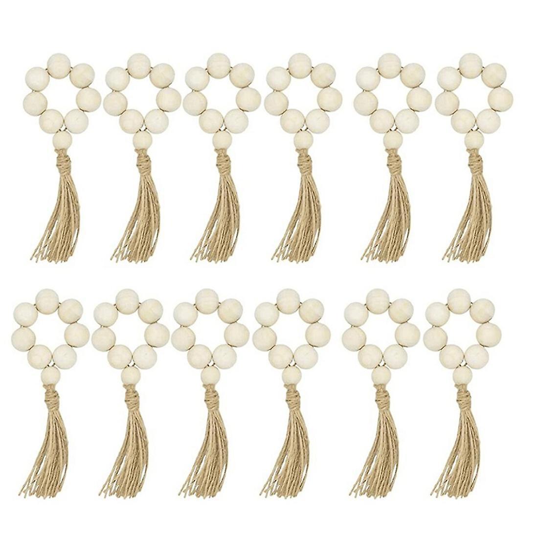 12pcs Wood Bead Napkin Rings with Tassels Rustic Weddings Home Decor