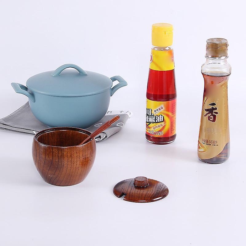 Solid Wood Spice Jar Seasoning Box Japanese Style with and Lid