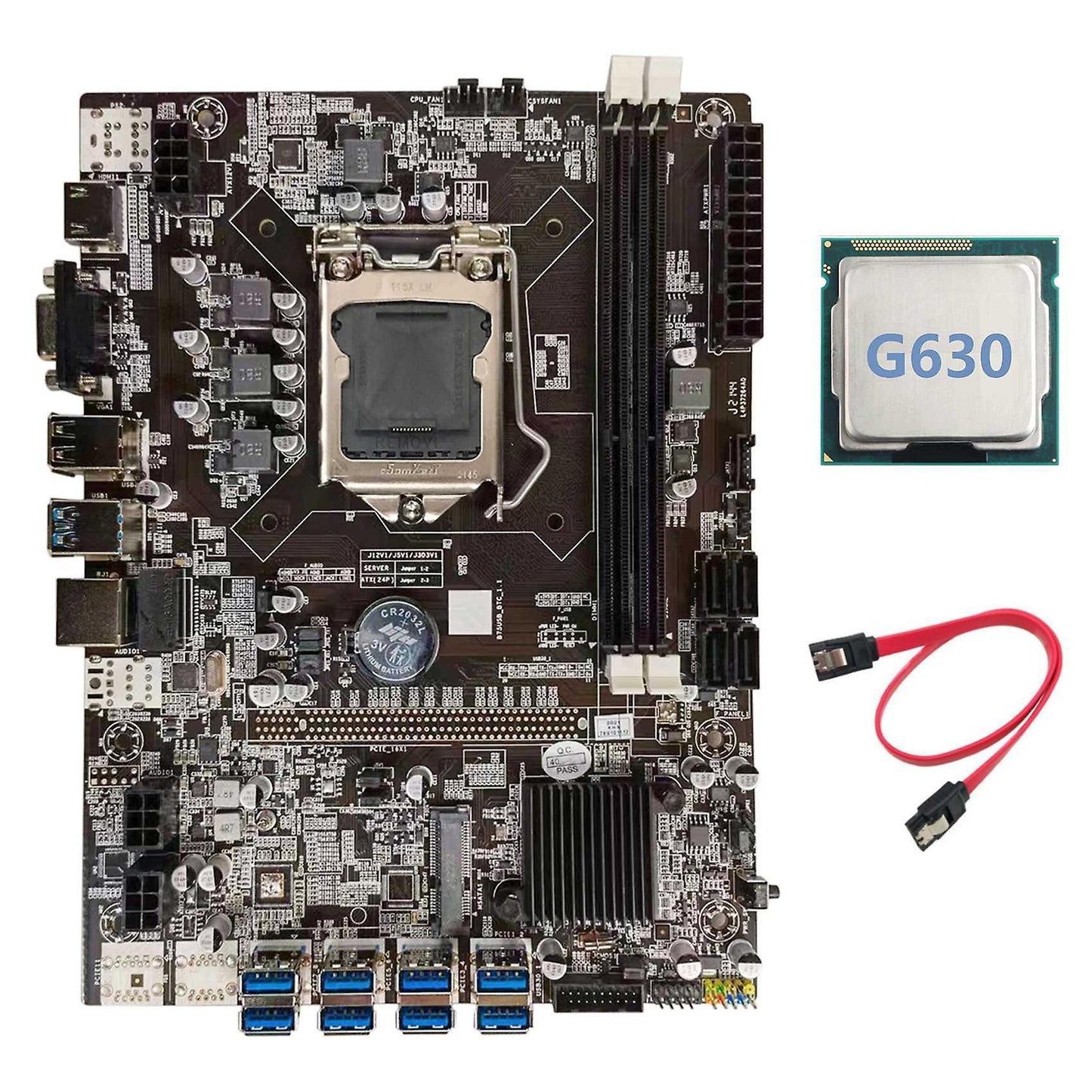 B75 Btc Mining Motherboard+g630 Cpu+sata Cable Lga1155 8xpcie Adapter