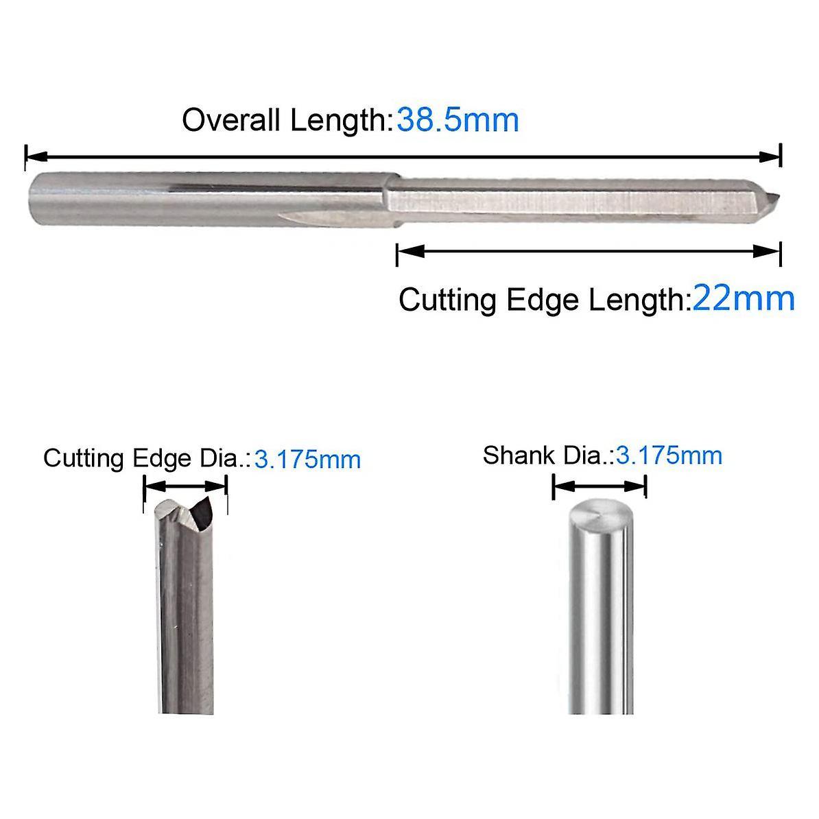 10pcs 3.175mm Shank Dia. Double Edged Tungsten Steel Milling Cutter