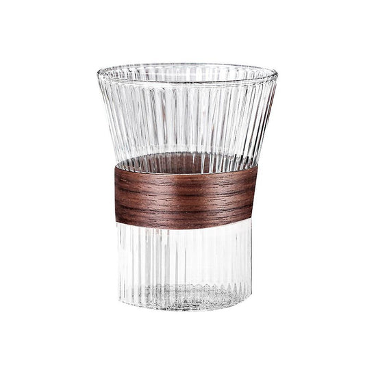 Japanese Style Glass Coffee Mug Walnut Cup Holder Glass Cup