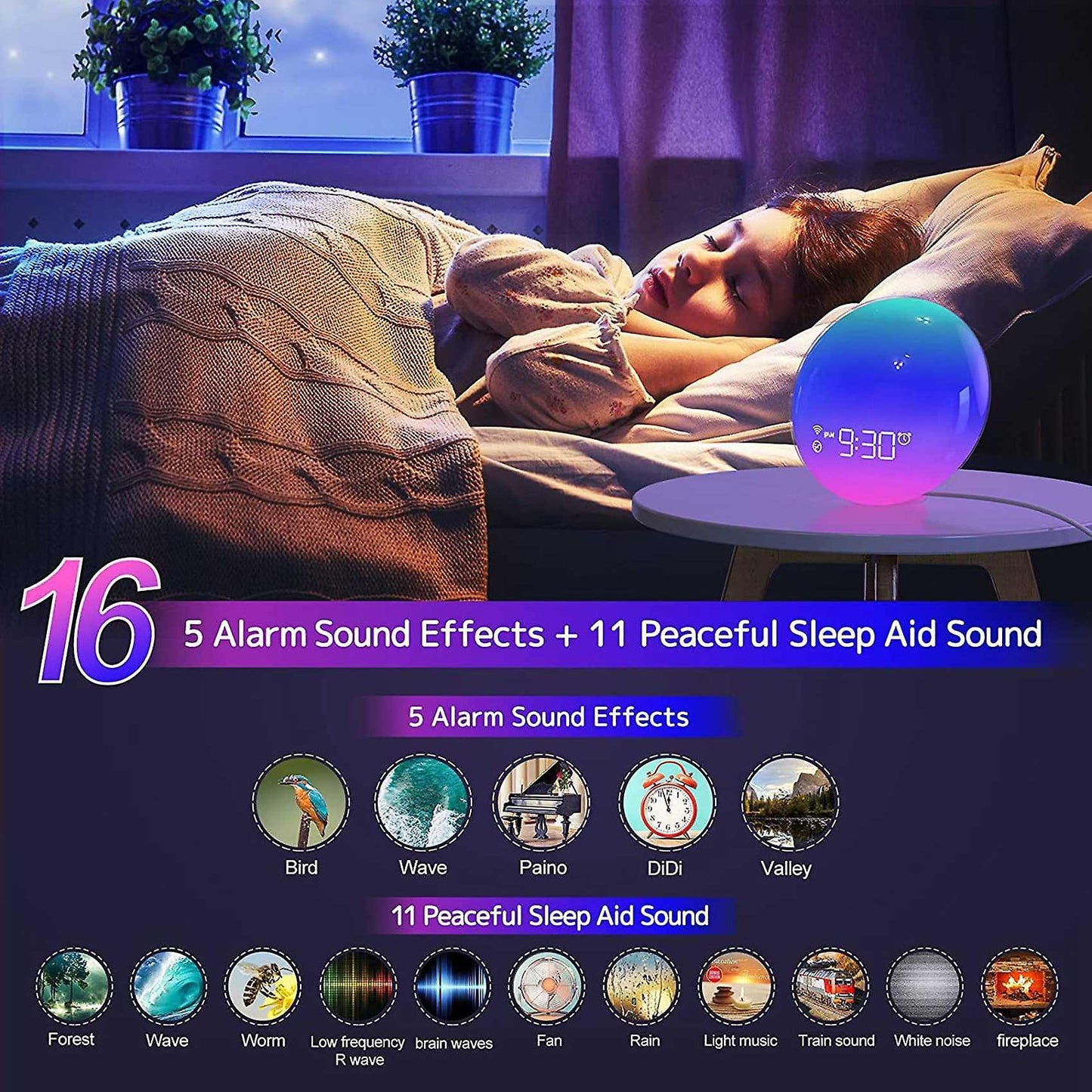 Sunrise Alarm Clock for Bedrooms, Colorful Lights Clock for Bedroom