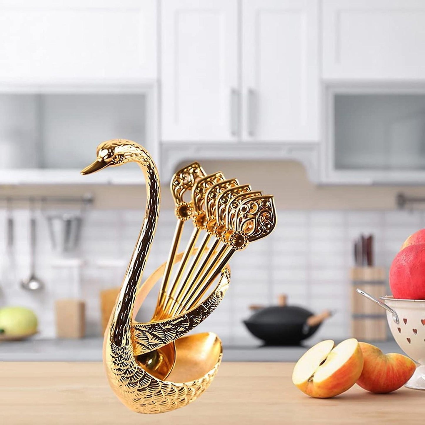 Creative Dinnerware Set Decorative Swan Base Holder with 6 Spoons A