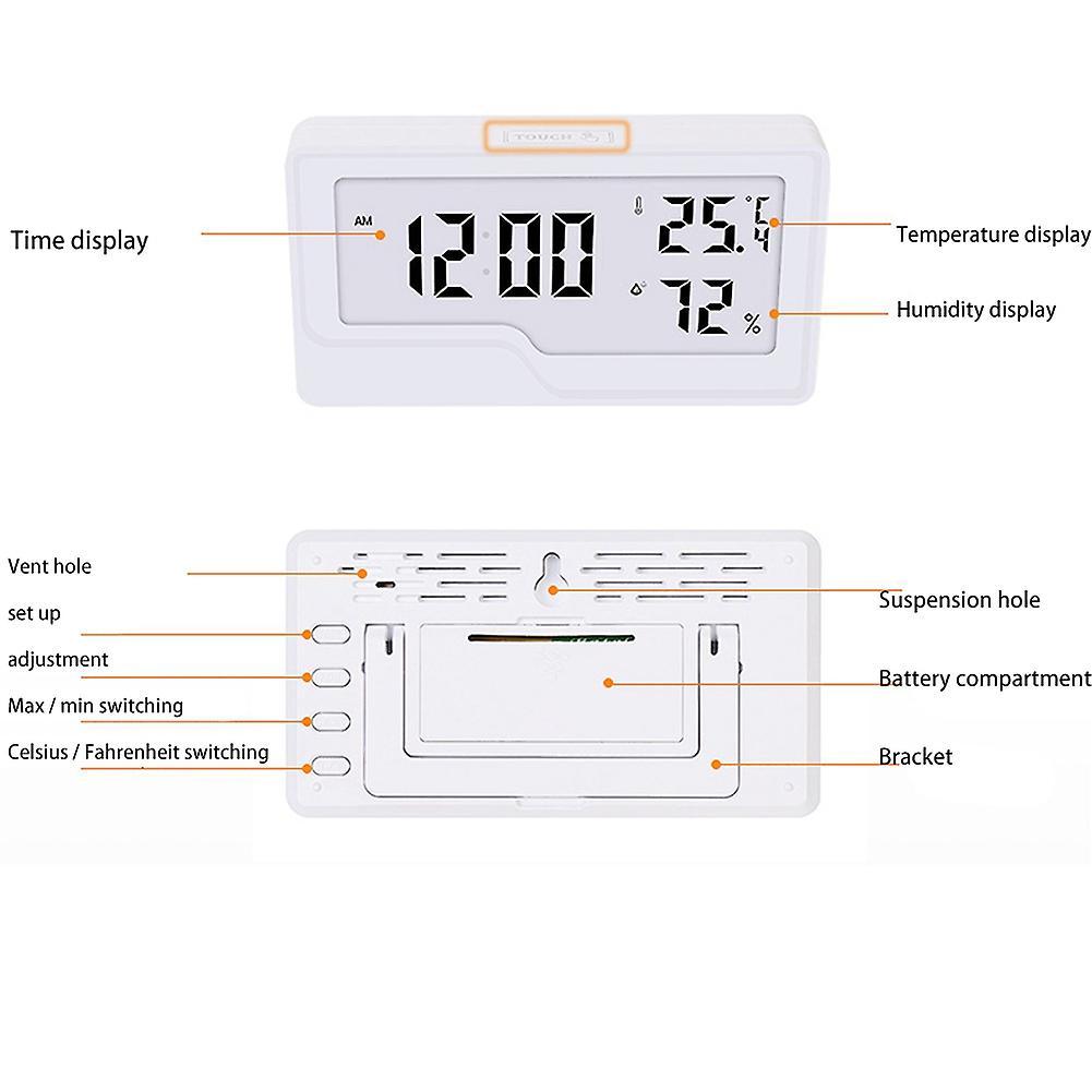 Hygrometer Digital Temperature Time Clock Humidity Meter Backlight