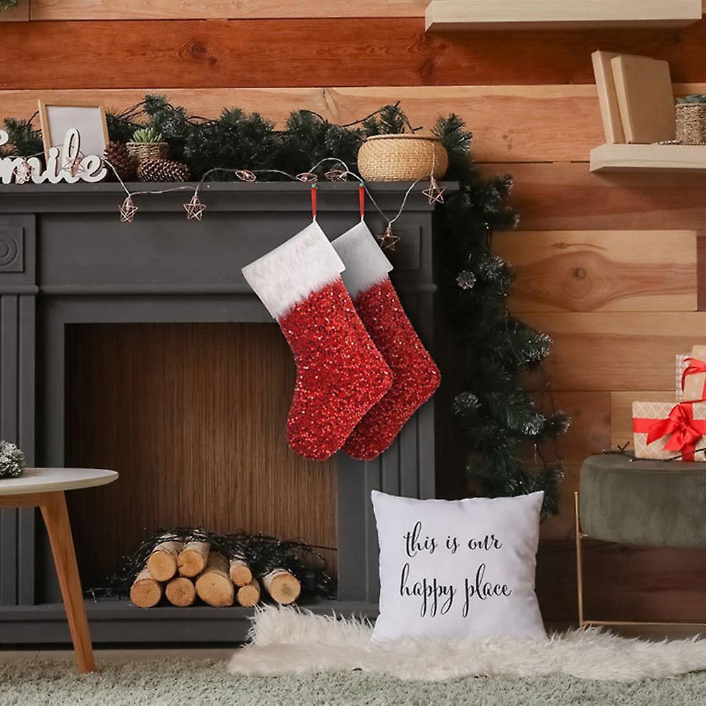 Sequin Christmas Stockings - Fireplace Candy Gift Bag, Rose Gold