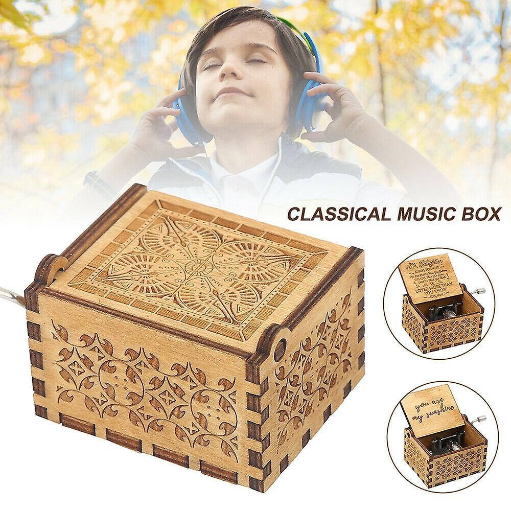 Wooden Music Box Christmas Gift Hand-cranked Wooden Sunlight Crafts