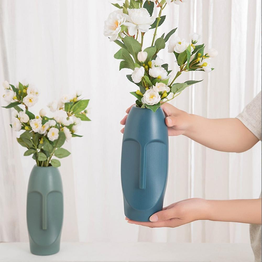 Nordic Minimalist Pe Abstract Decorative Figue Head Shape Vase-green