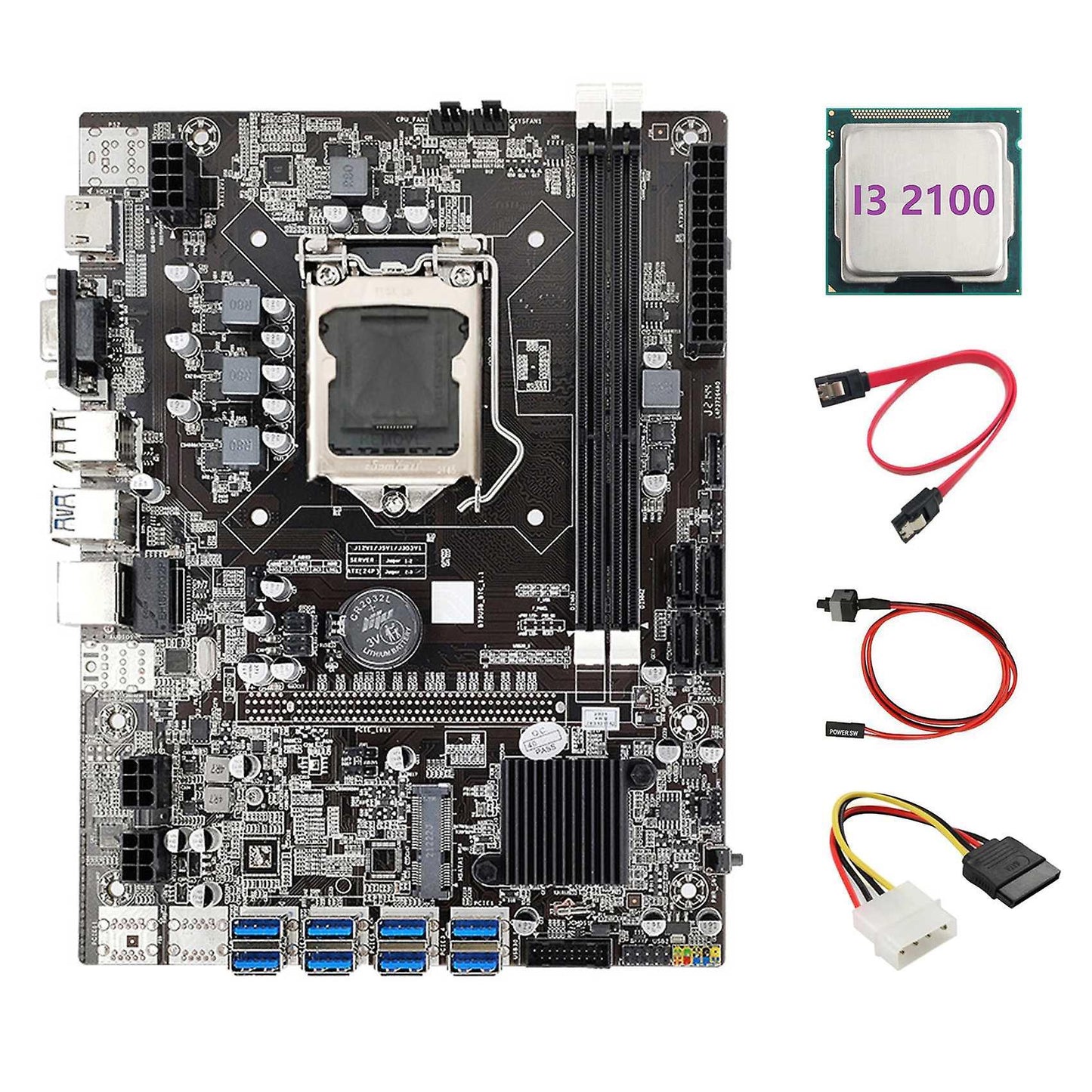 B75 Eth Miner Motherboard 8xpcie to Usb+i3 2100 Cpu Motherboard