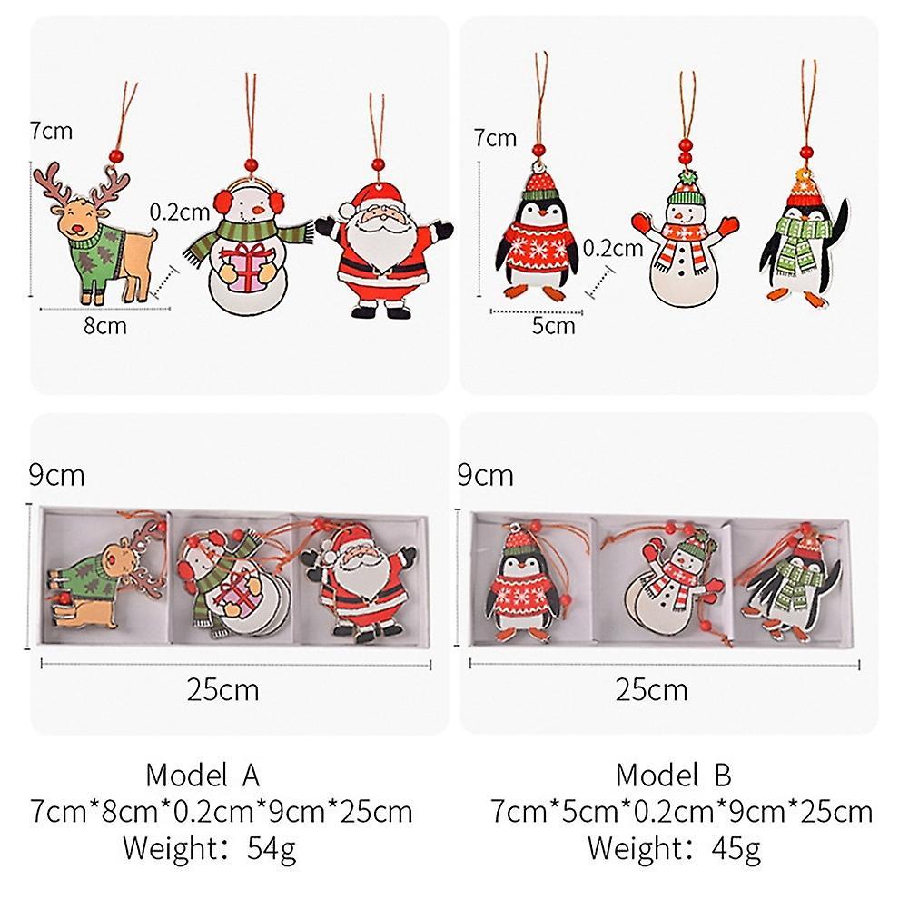 2 Boxes/12pcs Christmas Tree Decorative Wooden Pendant Santa Penguin