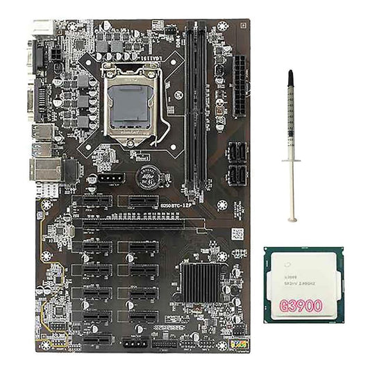 B250 Btc Mining Motherboard with G3900 Cpu+thermal Grease 12 Pci-e