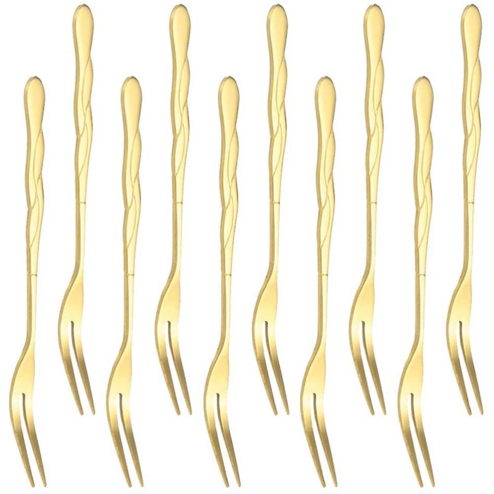 10pcs Stainless Steel Cake Fork 2 Prong Dinner Fork Golden
