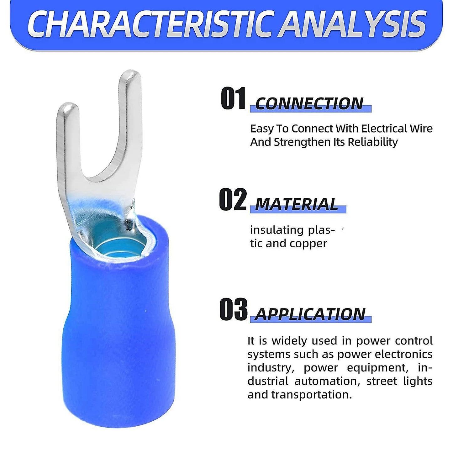300 Pcs Blue 16-14 Awg Insulated Fork Spade U-type Wire Connectors