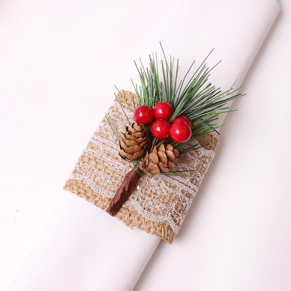 Burlap Napkin Rings Set Of 12,by Pinecones and Berries,for Christmas
