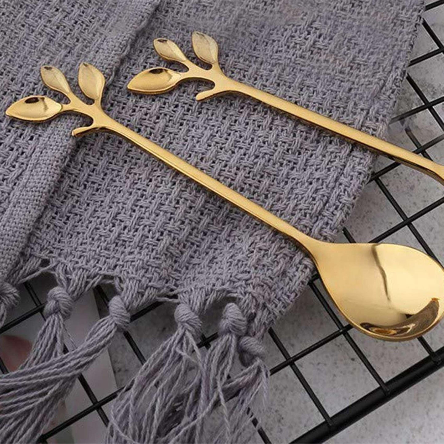 Coffee Stirring Spoon Stainless Steel Branch Leaves Spoon,gold(10pcs)