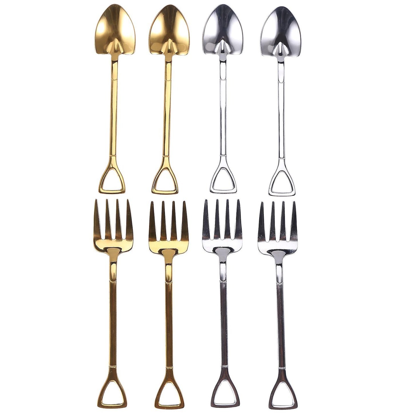8 Pieces Shovel Spoon Fork Shovel Coffee Handle Dessert Spoon Silver & Gold