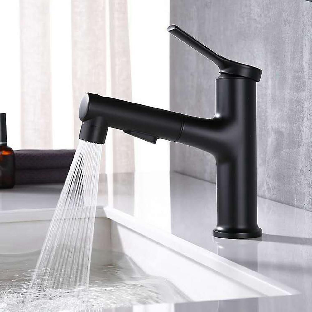 Deck Mounted Single Handle Pull Out Sink Mixer Tap Bathroom, Black
